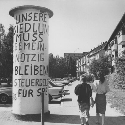 Plakat gegen den Verkauf der Henri Dunant Siedlung ISG FFM Wilhelm Ulrich